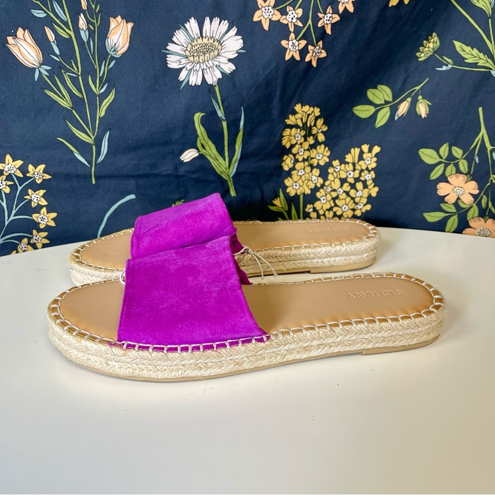 Fuchsia Faux Suede Espadrille Slides Womens Size 9 Summer Sandals NWT - Picture 2 of 7